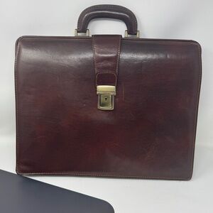 Time Resistance brown leather luxury briefcase lock w key multi pocket attaché